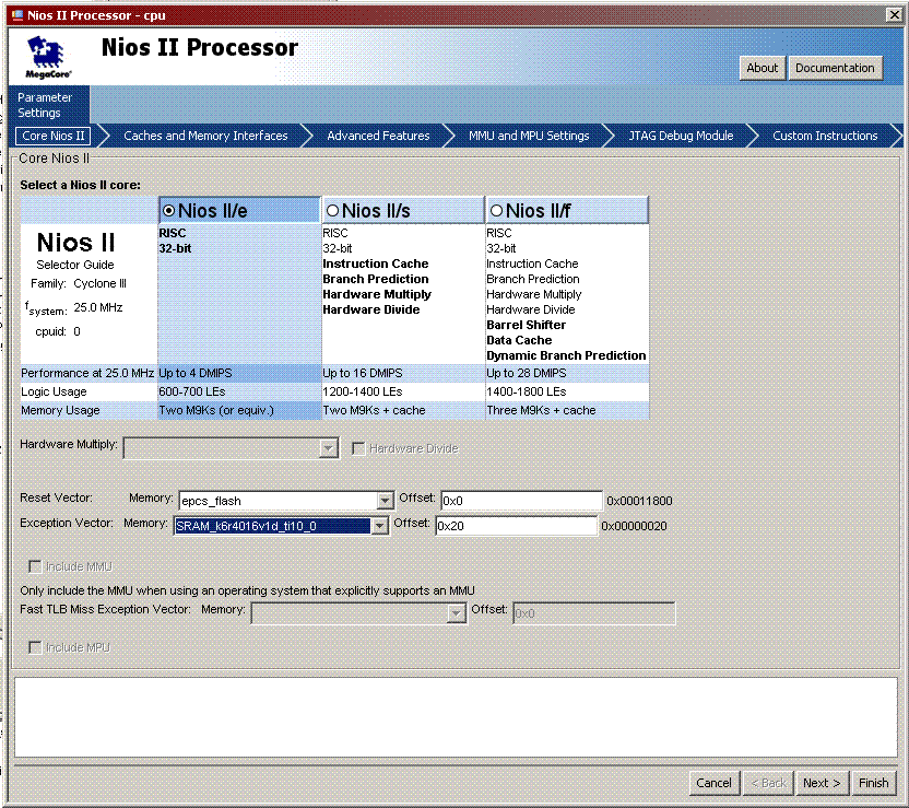Exeption vector to SRAM